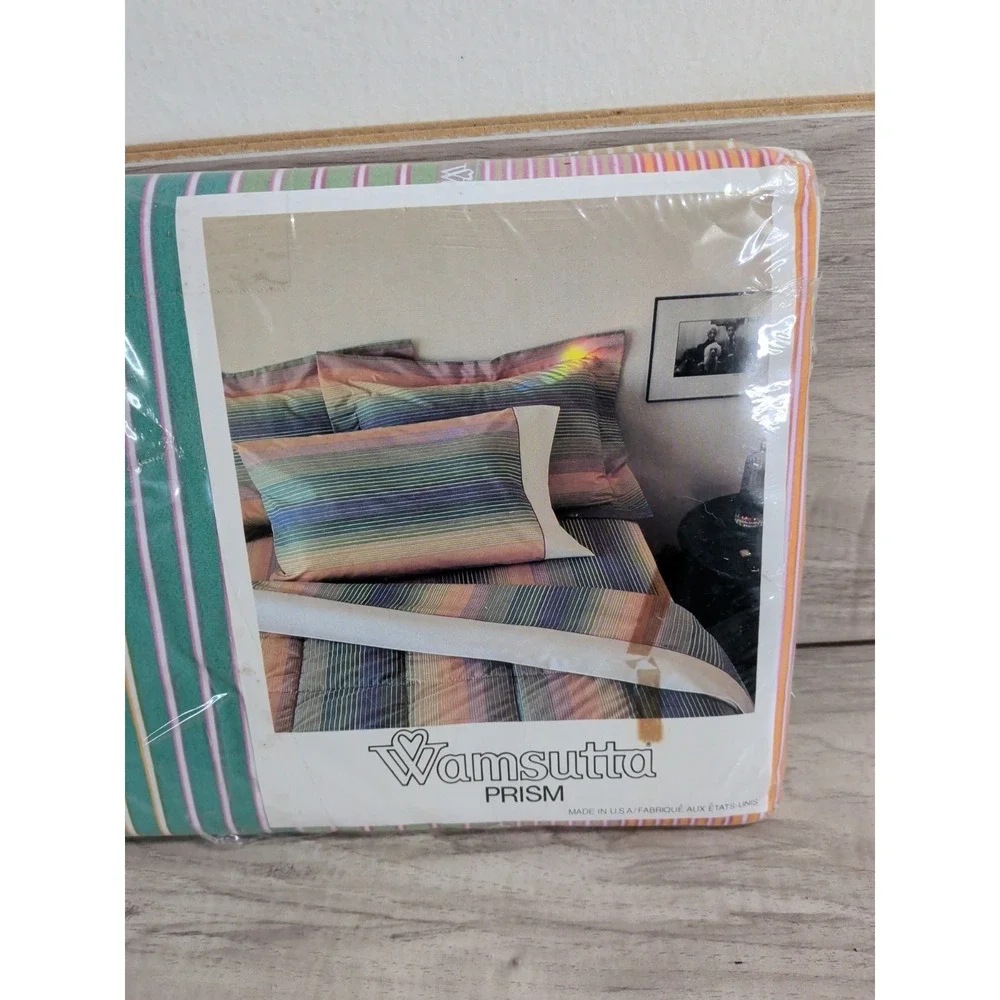 Vintage 1980s Wamsutta Prism Twin Fitted Sheet Striped Rainbow NEW Sealed